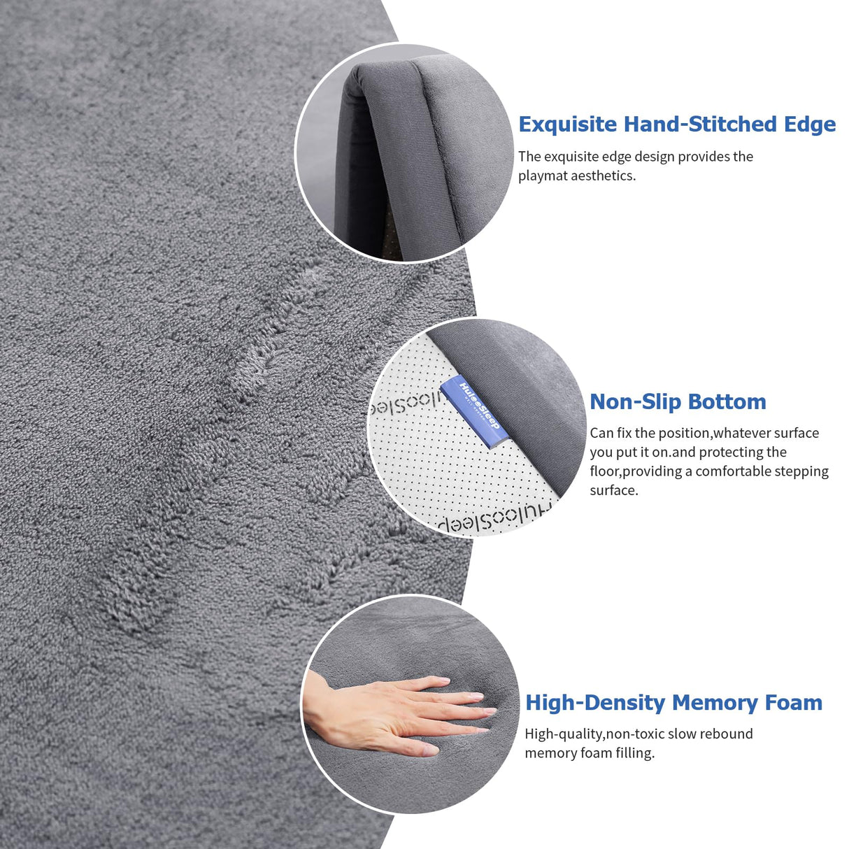 Baby Play Mat for Floor,1.3" Thick Memory Foam Tummy Time Mat,Soft Coral Velvet Nursery Rug,Large Non Slip Crawling Mat for Toddlers,Infants,Kids,Yoga Mat,Tatami Mat for Living Room(Dark Gray) Huloo Sleep