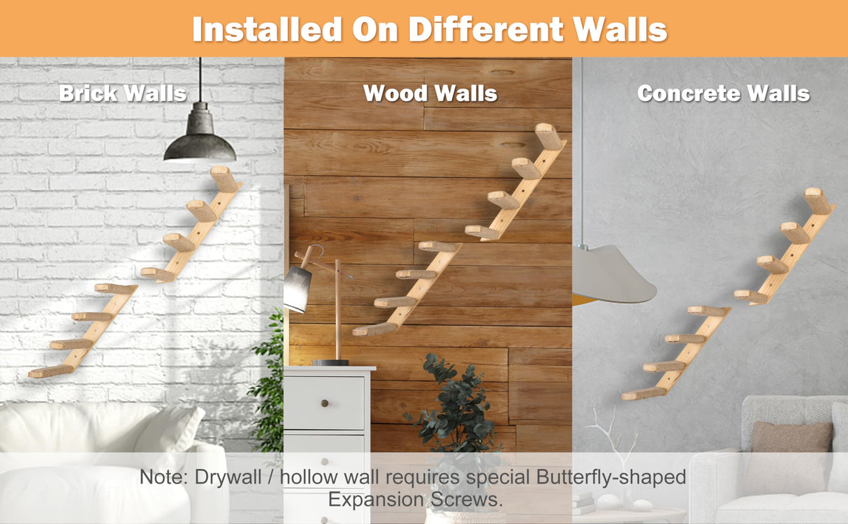 PELUOMOZ Cat Climbing Shelves Wall Mounted 2PCS Four Steps Reversible Left & Right Direction, Cat Shelf Stairway for Wall with Jute Scratching Ladder Shelves Pet Furniture for Perch Sleeping PELUOMOZ
