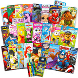 24 Bulk Coloring Books for Kids Ages 4-8 - Assorted 24 Licensed Coloring Activity Books for Boys, Girls | Bundle Includes Full-Size Books, Crayons, Stickers, Games, Puzzles, More (No Duplicates) Crenstone