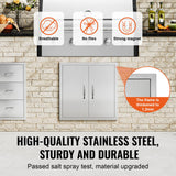 VEVOR BBQ Access Door, 24W x 24H Inch Double Outdoor Kitchen Door, Stainless Steel Flush Mount Door, Double Wall Vertical Door with Handles and Hooks, for BBQ Island, Grilling Station, Outside Cabinet VEVOR