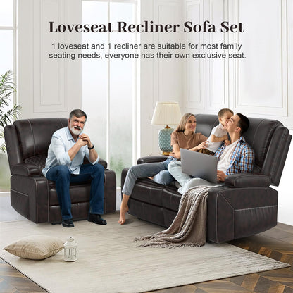 Yolsali Loveseat Recliner Sofa Set with 2-Tier Cushion, 2+1 Pieces in Living Room, 2 Seater Reclining Loveseat Leather with Removable Console, 1 Oversize Recliner Chair Sofa Seat