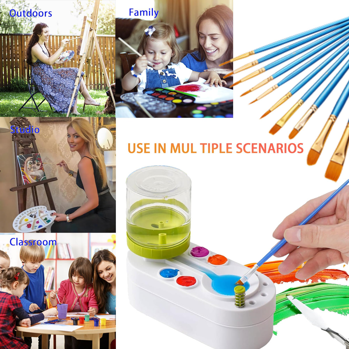 Hynhsun 2025 Upgraded Paint Brush Cleaner Rinse Cup Water Circulation,Watercolor/Oil and Water-Based Paint Brush Cleaner Tool,Gift for Artist Kids Adults and Girls, Pre-Assembled (Green) Hynhsun