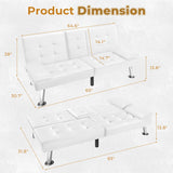 VICTONE Futon Sofa Bed Modern Faux Leather Couch Bed Convertible Folding Recliner for Living Room with 2 Cup Holders and Armrest (White) VICTONE
