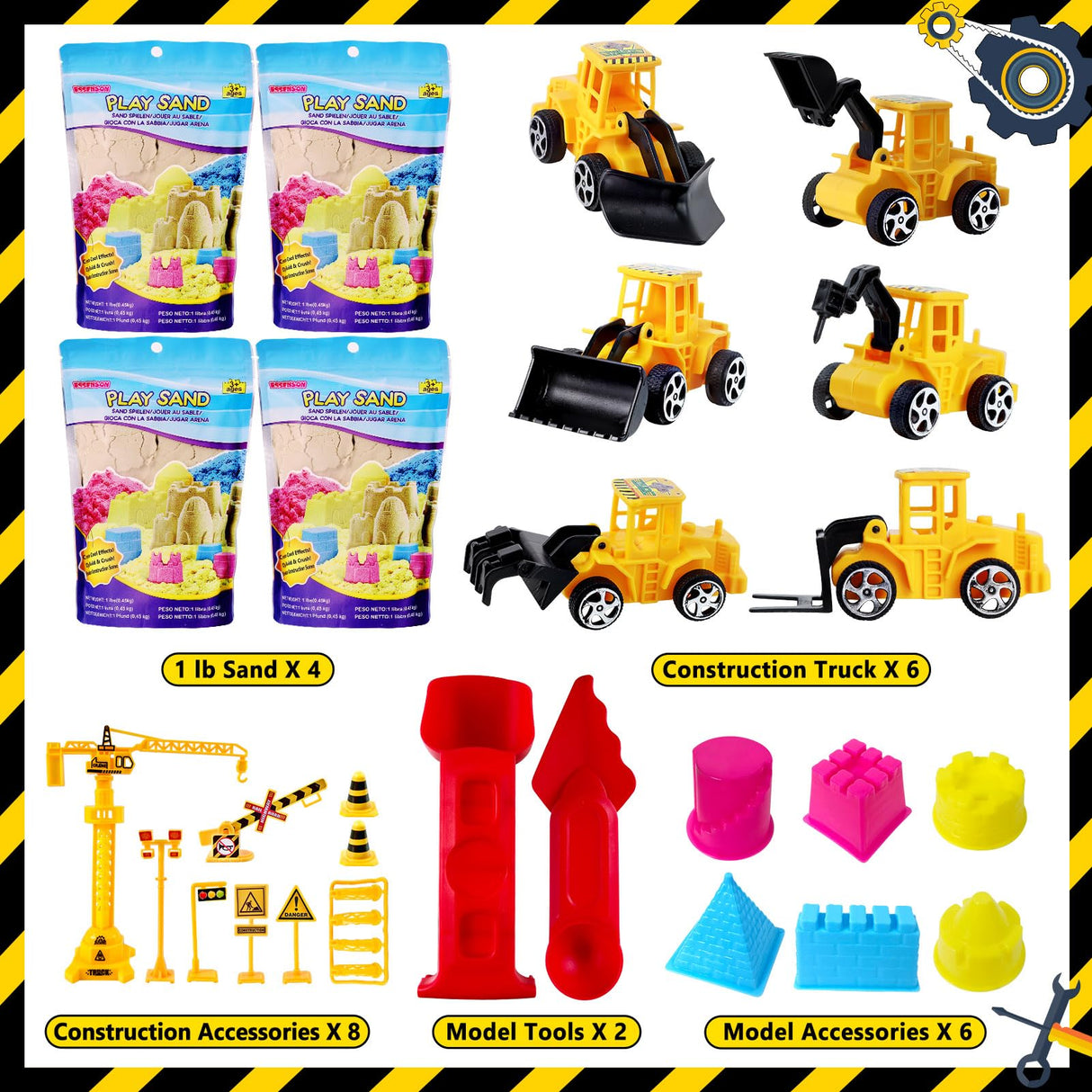 ESSENSON Construction Sensory Bin - Play Sand Kit with Toy Truck and 4lbs Magic Sand, Pretend Play Beach Sensory Toy Sandbox, Kids Gifts for Girls and Boys ESSENSON