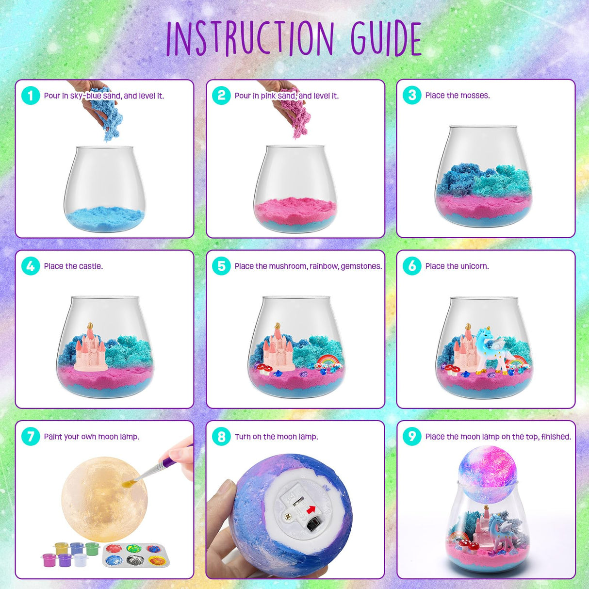 Unicorn Terrarium Gifts for Kids - Light Up Terrarium Crafts Kit with DIY Moon Lamp - Unicorn Toys for Girls - Arts and Crafts Birthday Gift for Girls Ages 4 5 6 7 8-12 Year Old LAOESE