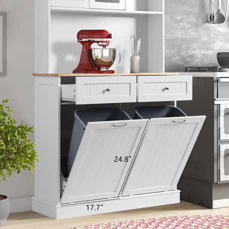 LOUVIXA Kitchen Pantry Storage Cabinet, Microwave Cabinet with Tilt Out Trash Cabinet,Tall Pantry Cabinet Cupboard, Freestanding Kitchen Hutch (White) LOUVIXA