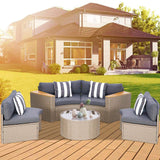 Incbruce Outdoor Half Moon Patio Furniture 5-Piece Curved Outdoor Sofa, All-Weather Outdoor Sectional Furniture Patio Conversation Sets with Round Tempered Glass Top Table (Grey Cushions) Incbruce
