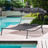 Outsunny Patio Double Chaise Lounge Chair, Outdoor Wheeled Hammock Daybed with Adjustable Canopy and Pillow for Sun Room, Garden, or Poolside, Grey Outsunny
