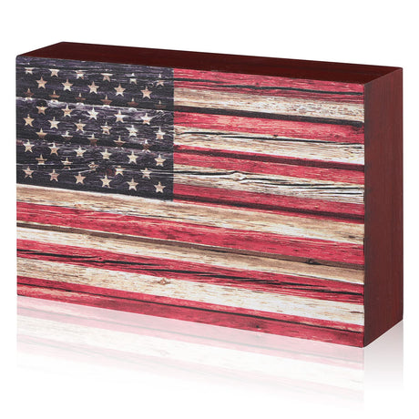 Sintuff Patriotic Wooden American Flag Box Sign 4th of July Wood Block Patriotic Wall Art US Flag Tiered Tray Decorations for Memorial Veterans Day Tabletop Decorations, 7 x 4.7 x 1.6 Inch(Classic) Sintuff