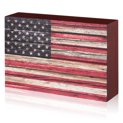 Sintuff Patriotic Wooden American Flag Box Sign 4th of July Wood Block Patriotic Wall Art US Flag Tiered Tray Decorations for Memorial Veterans Day Tabletop Decorations, 7 x 4.7 x 1.6 Inch(Classic)