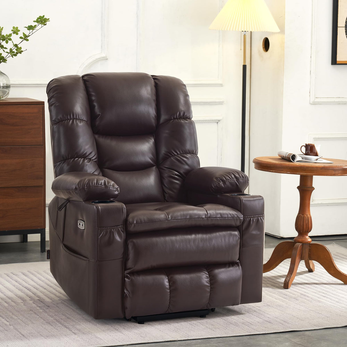MCombo Dual Motor Power Lift Recliner Chair with Massage and Dual Heating, Adjustable Headrest for Big and Tall Elderly People, Faux Leather 7634 (Dark Brown, Large-Regular) MCombo