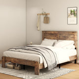 DWOYFO Wood Platform Bed Frame, Full Bed Frame with Headboard and Wood Slat Support, Easy Assembly, No Box Spring Needed, Noise-Free, Dark Brown DWOYFO