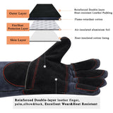 RAPICCA Fireplace Gloves Fire Heat Resistant: Dark-Grey 16IN 932℉ - Fireproof Leather for Fireplace Fire Pit Wood Stove Campfire Furnace BBQ Grill Stick Mig Welding Welder Gear - One Size RAPICCA