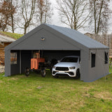 Benass 20x20 Carport Canopy, Heavy Duty Car Port, Portable Car Ports Garage with 2 Roll-Up Drive Through Doors, Grey Benass