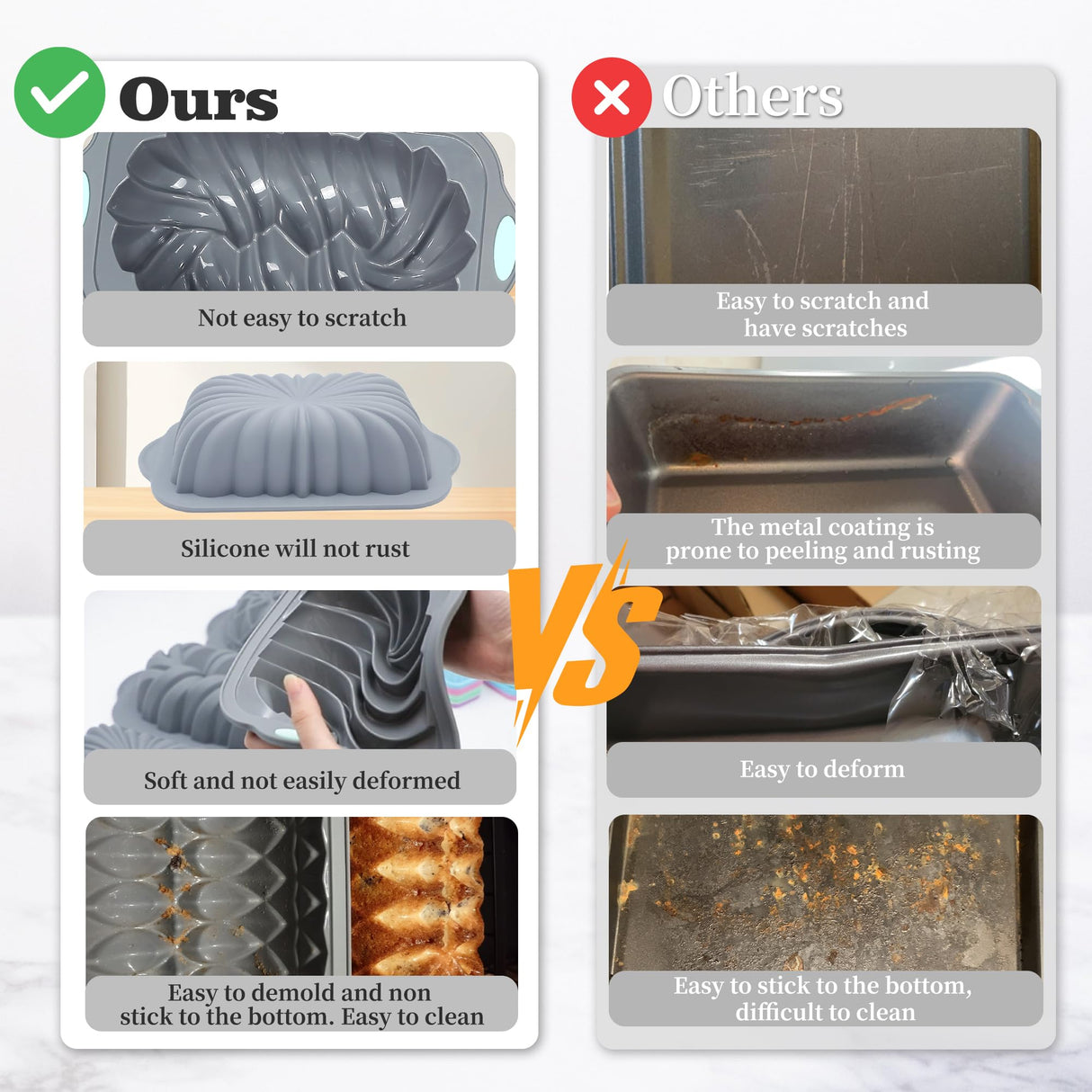 Tongjude 45 Pieces Silicone Loaf Pan for Baking Bread, 4 Cups Silicone Baking Pans Set, Baking Cups, Non-Stick Kitchen Oven Baking Pans, with Measuring Cups and Spoons Set, Grey Tongjude