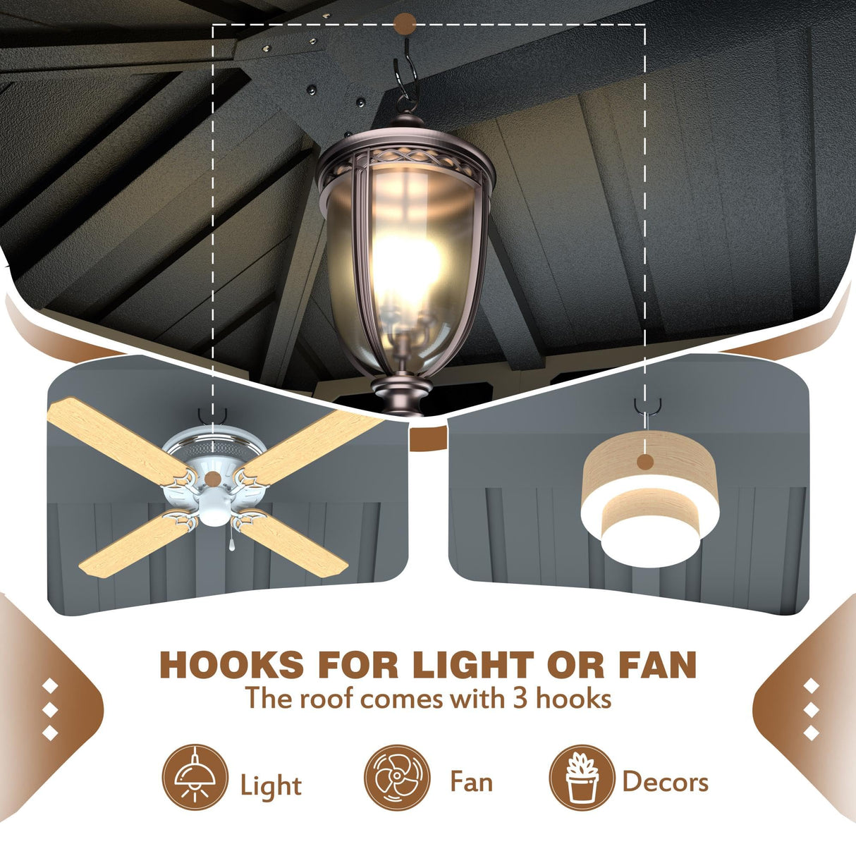 Yardenaler 12x20 FT Gazebo Wooden Finish & Metal Frame, Double Roof Permanent Outdoor Pavilion with Curtain & Netting for Patio. Garden, Backyard Yardenaler