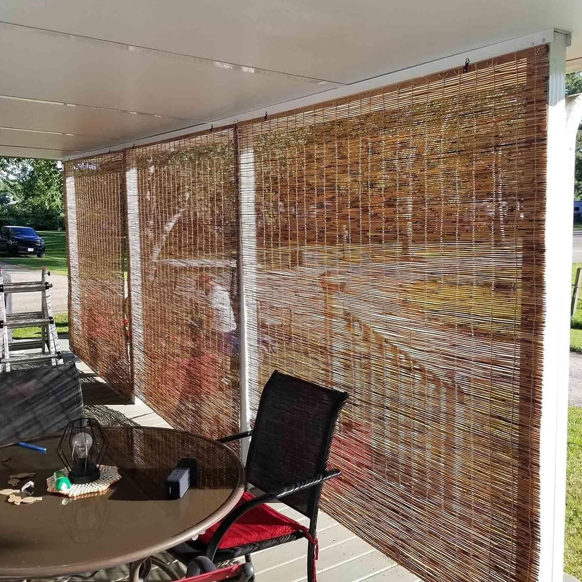 Outdoor Bamboo Blinds for Patio Sun Shade, UV Resistant Window Roller Shades Woven Roll Up Bamboo Curtain Thermal Insulated Cordless 23 35 42 45 52 58 60 65 70 72in Wide (Size : 44in x 64in(W x H)) VELLOW