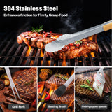 Valentines Day Grilling Accessories Gifts for Men, Heavy Duty Wooden BBQ Kit with Apron for Backyard, Thick Stainless Steel Grill Utensils with Non-Slip Handle Tools in Portable Bag for Dad Birthday Taesun