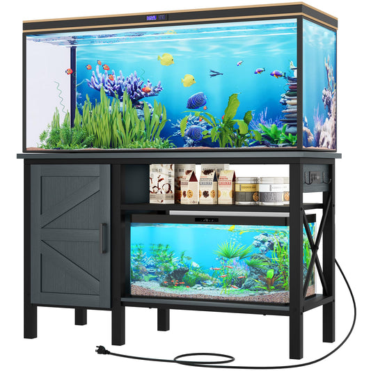 YITAHOME Heavy Duty Metal Aquarium Stand with Power Outlets, 55-75 Gallon Fish Tank Stand with Cabinet Accessories Storage Suitable for Fish Tank, Turtle Tank, 880LBS Capacity, Grey