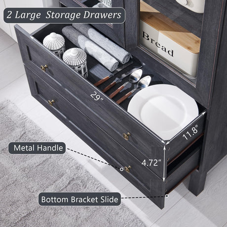 IFGET 71" Tall Arched Kitchen Pantry Cabinet, Wood Kitchen Storage Cabinets with 2 Large Drawers and Adjustable Shelves, Modern Farmhouse Versatile Cupboard for Kitchen, Dining Room, Bathroom, Grey IFGET