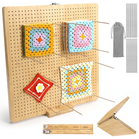17"x17" Foldable Crochet Blocking Board - Upgrade Large Blocking Board with 40 Pcs Stainless Steel Pegs, Knitting Projects Gifts for Mom, Grandmothers Aulin