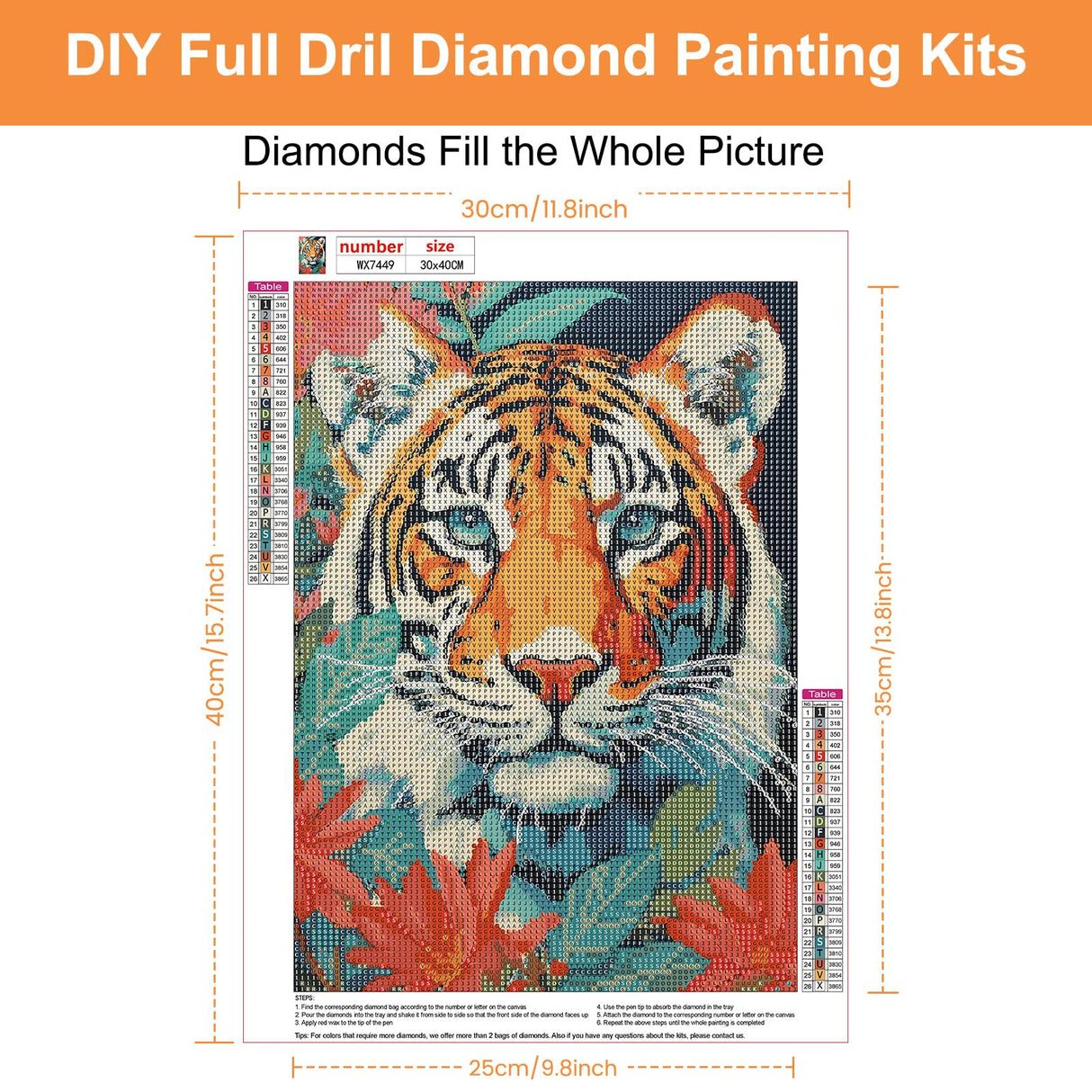 HEIBAGO Animal Diamond Painting Kits for Adults, 5D DIY Tiger Full Drill Round Diamond Art Kits with Flowers Diamond Painting, Diamond Dots Perfect for Home Wall Decor 12x16inch HEIBAGO