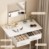 Dmticoasis Small Vanity Desk with Mirror, Compact Makeup Desk for Small Spaces,Modern Dressing Table with 2 Drawers,28.4 Inchs White Vanity with Storage for Girls and Women Dmticoasis