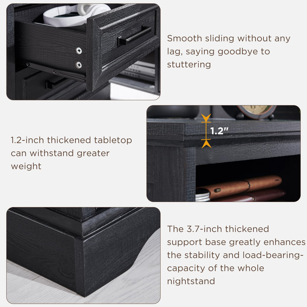 ACCOHOHO 18" Farmhouse Nightstand with Charging Station,End Table with 2 Drawers Storage,Side Table,Bedside Cabinet for Bedroom,Living Room,Black ACCOHOHO