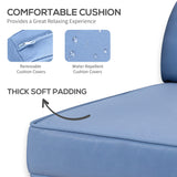 Outsunny 5 Pieces Rattan Wicker Lounge Chair Outdoor Patio Conversation Set with 2 Cushioned Chairs, 2 Ottomans and Tempered Glass Top Coffee Table, Blue Outsunny