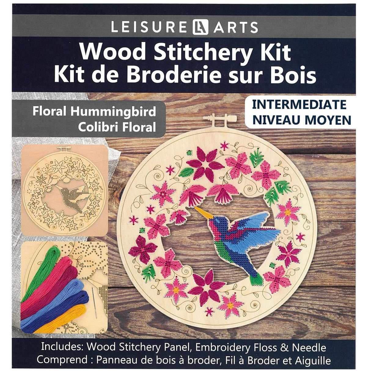 LEISURE ARTS Wood Stitched String Art Kit with Floral Hummingbird in Hoop - Adult Or Kids Craft - Craft Kits for Teens String Art Kit for Adults 3D 3D Kids 9" LEISURE ARTS