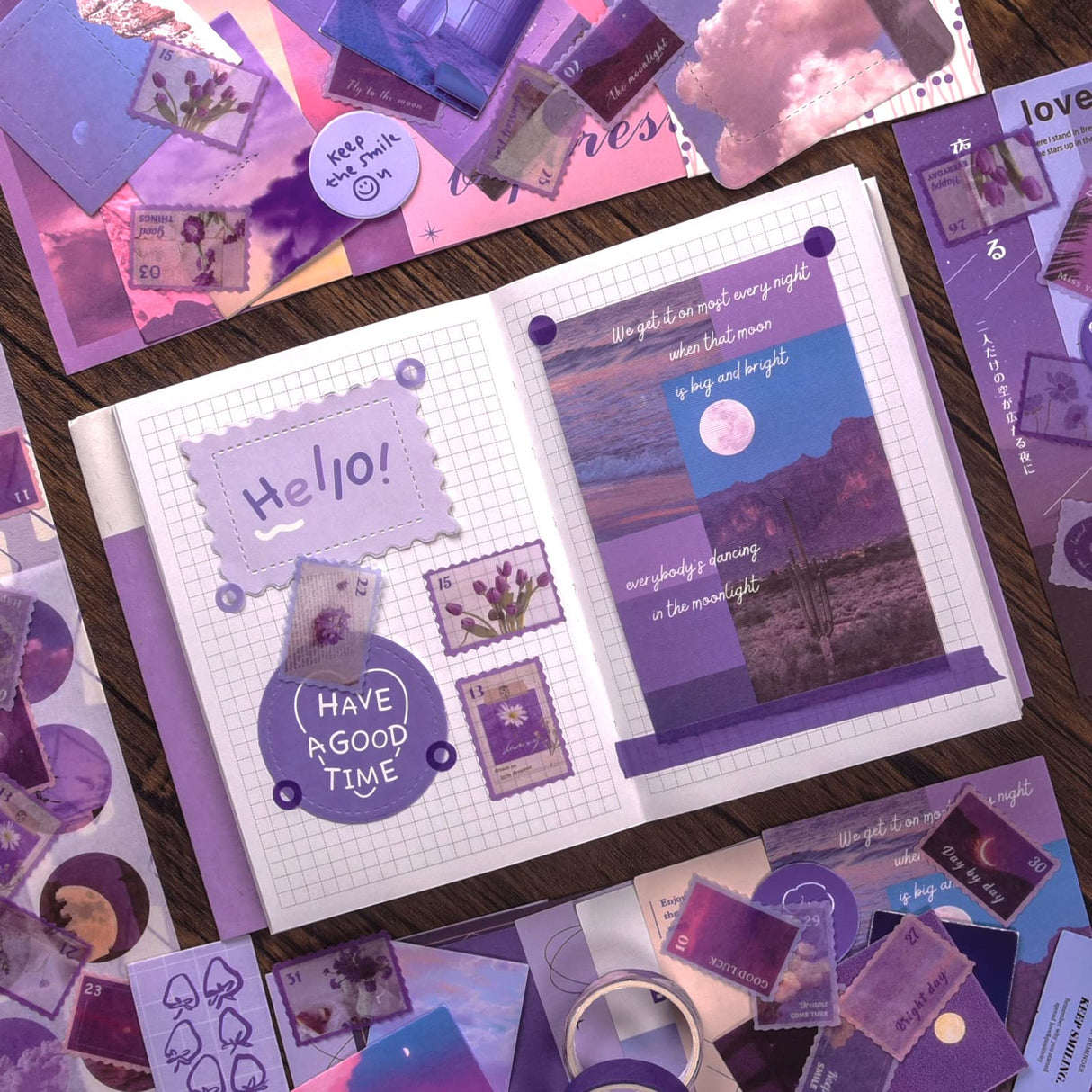 Scrapbooking Supplies Kit, 351pcs Bullet Junk Journal Kit with Journaling Supplies Aesthetic Scrapbook Paper A6 Grid Notebook, Scrapbook Kit, Craft DIY Gift for Adult Teen Girl Kid Women, Moonlight OFFIGIFT