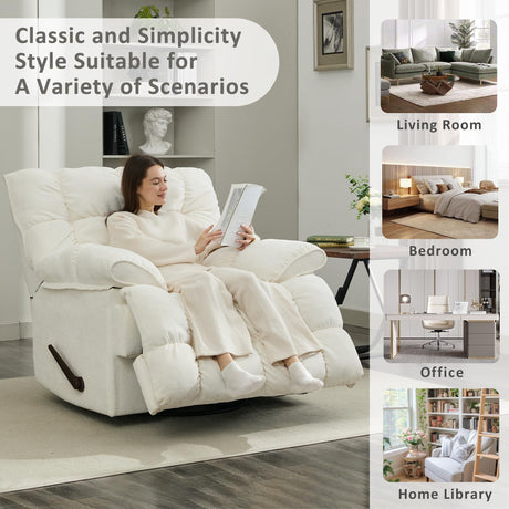 Pationate Oversized Rocker Recliner Chair,Manual Swivel Rocker Recliner for Living Room,Overstuffed Extra Wide Rocking Recliners Soft with Breathable Soft Fabric，Up to 350lbs (Manual, White) Pationate