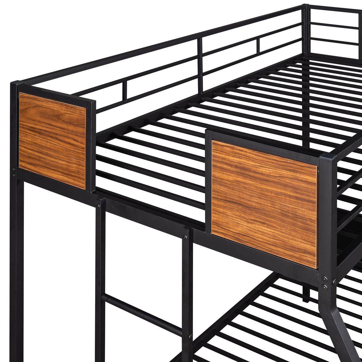 Twin over Full Metal Bunk Bed, Modern Style Heavy-Duty Steel Frame Bunk Bed with Safety Rail, Built-in Ladder for Bedroom, Dorm, Boys, Girls, Adults (Black + Brown) Bellemave