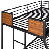 Twin over Full Metal Bunk Bed, Modern Style Heavy-Duty Steel Frame Bunk Bed with Safety Rail, Built-in Ladder for Bedroom, Dorm, Boys, Girls, Adults (Black + Brown) Bellemave