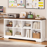 YITAHOME 8 Cube Storage Organizer Bookshelf, Horizontal Bookshelf Farmhouse Cubby Bookcase for Living Room, Bedroom, Home Office, White YITAHOME
