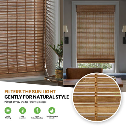 LazBlinds Cordless Bamboo Roman Shades - Light Filtering Roller Blinds for Windows 45'' W x 60'' H