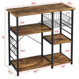Yaheetech 4-Tier Kitchen Baker's Rack, Coffee Bar Microwave Stand Cart with Wire Basket & 6 Side Hooks, Kitchen Organizer Shelf for Spices/Utensils Foods, Rustic Brown Yaheetech