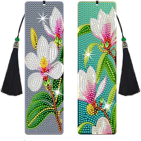 NUFTVI 2 PCS Diamond Art Bookmarks Magnolia, DIY Acrylic Diamond Painting Bookmarks Kits for Adult Reader and Crafts Lovers NUFTVI