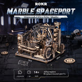 ROKR 3D Puzzles for Adults, Electric Model Kits Marble Spaceport LGC01, 472pcs Marble Run Brain Teaser Wooden Puzzles Building Toy, Desk Decor Creative Birthday Gifts for Men/Women/Teens 14+ ROKR
