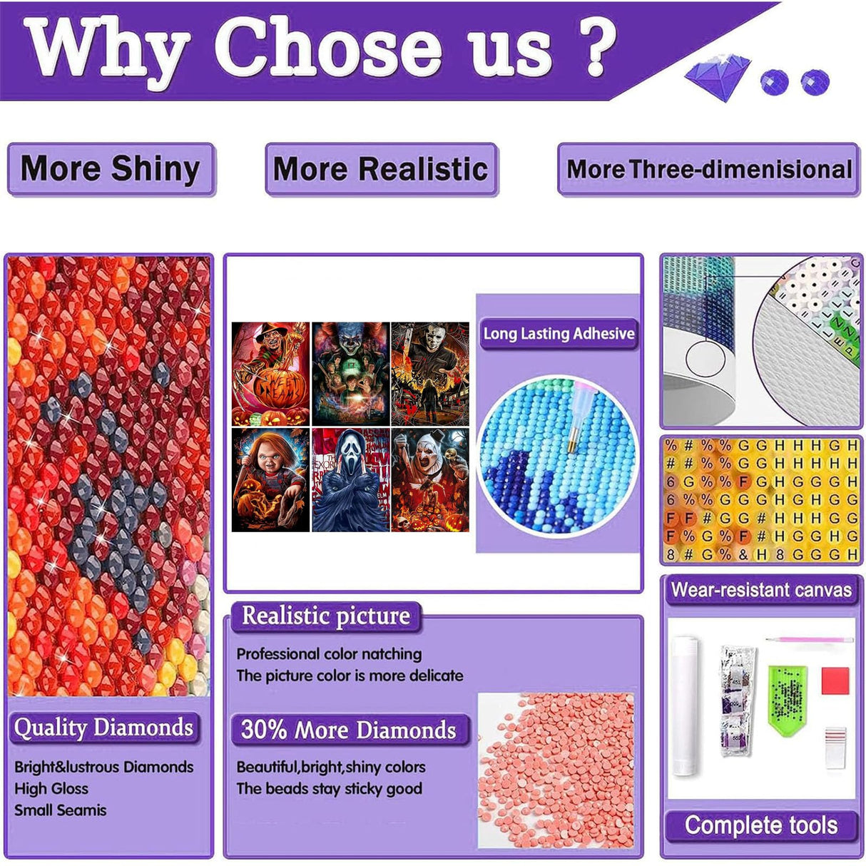 Sretoul 6 Pack Halloween Diamond Art Kits for Adults, Diamond Painting Kit Beginners Halloween, Horror 5D Gem Art for Adults with Round Gem Painting Gift Home Wall Decor 12x16 Inch Sretoul