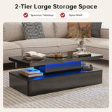 oneinmil Modern LED Coffee Table, 40" Living Room Tables with 16 Colors LED Lights, Double-Layer Design, Stylish Coffee Tables for Living Room, Black oneinmil