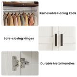 IRONCK Armoire Wardrobe Closet with 2 Drawers, 3 Doors, 2 Hanging Rods, Wardrobe Cabinet, Wooden Freestanding Bedroom Closet Cabinet with Adjustable Shelf, Storage Armoire, Rustic White IRONCK
