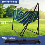 Hammock with Foldable Steel Stand,Frabic Tension Adjustable,Carrying Bag Included, 616 lbs Weight Capacity, Portable Suitable for Outside Garden Yard Outdoor Inhouse Multicolour LIEVIM