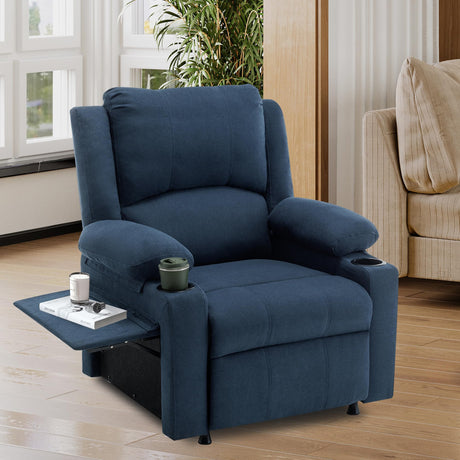 Power Recliner Chair Nursery Reclining Sofa Chair for Adults, Upholstered Heating Point Massage Theater Seating Single Sofa with Side Pockets Sidetable for Living Room-Blue Alunaune