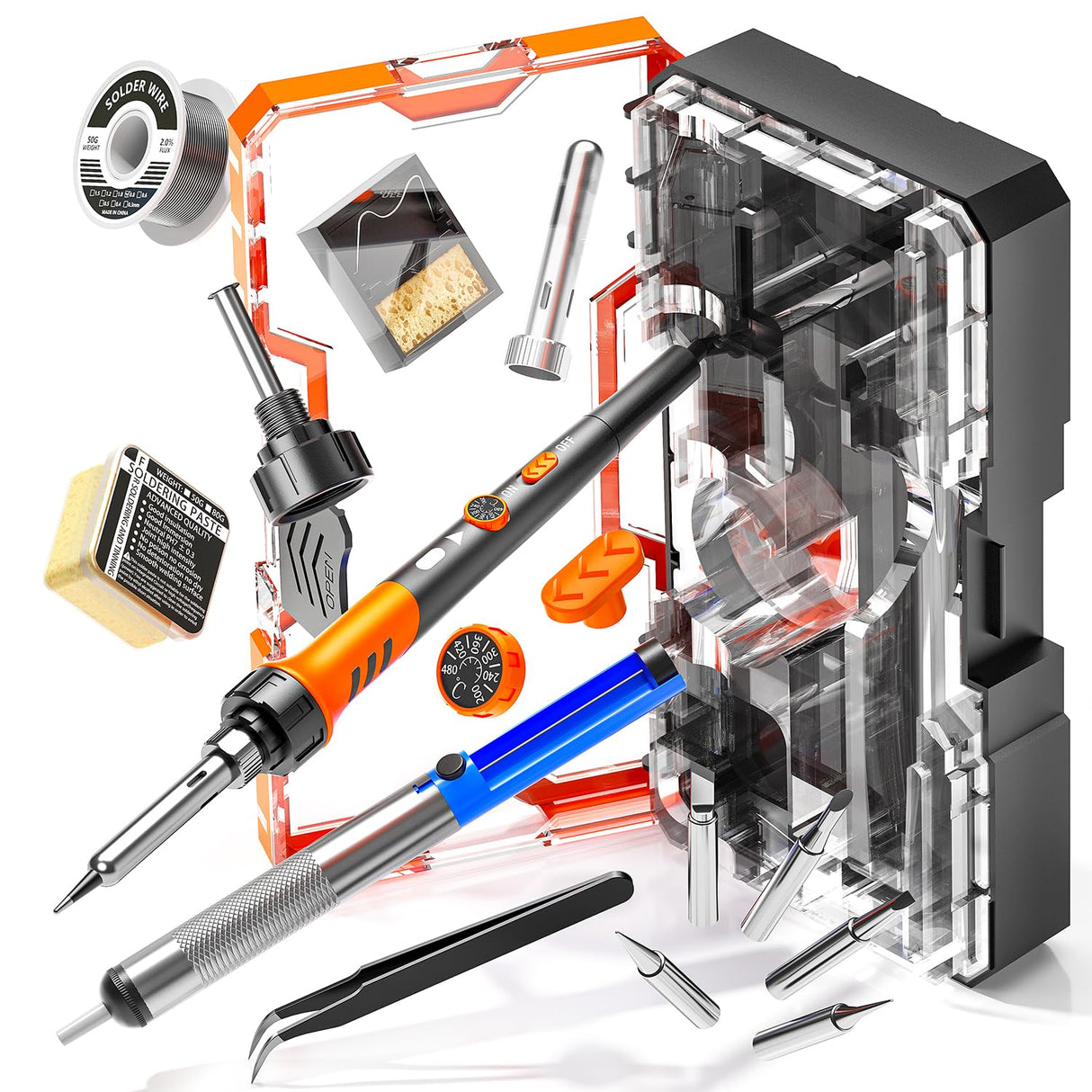 Soldering Iron Premium Kit, 60W Soldering Gun with Ceramic Heater, 12-in-1 Soldering Tool, Adjustable Temperature 200 to 450°C, Includes Soldering Iron Tip, Solder Wire, Pump and Paste MEAKEST