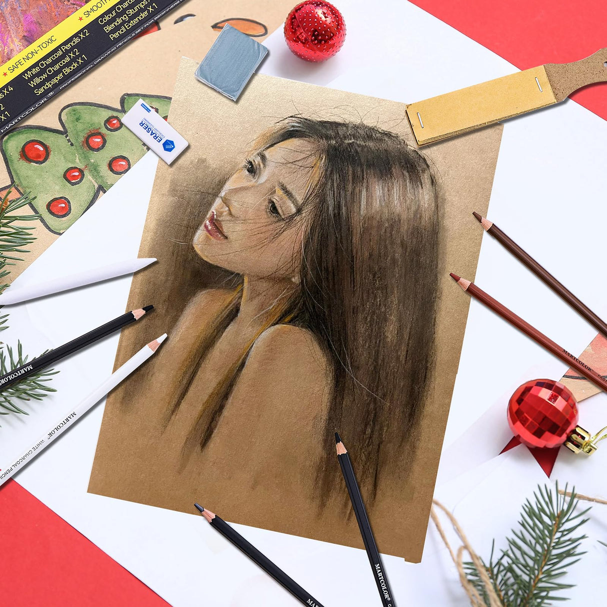 MARTCOLOR Charcoal Drawing Set, Set of 23, Graphite Pencils, Black & White Charcoal Pencils for Drawing, Sketching, Shading, Blending, Artist Pencils for Beginners & Pro Artists ﻿ MARTCOLOR