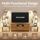 BECOKOME Bookshelf with Lights - 63" Tall Unique Bookshelves, 9-Tier Book Shelf for Collectibles, Black Display Shelf with Light, Half-Moon Ladder Book Stands for Bedroom Living Room, Rustic Brown BECOKOME