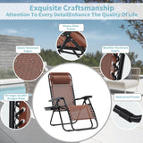 Zero Gravity Chair Set of 2, Folding Reclining zero gravity recliner lounge Chair 330lbs with Pillow and Cup Holder Trays, Steel Mesh outdoor recliners for patio Poolside Backyard Beach (Brown) BUPPLEE