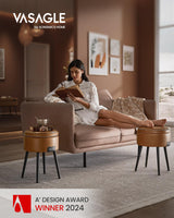 VASAGLE EKHO Collection - Storage Ottoman, Vanity Chair Stool, Synthetic Leather with Stitching, Mid-Century Modern, Round Storage Seat with Steel Legs, Loads 330 lb, Caramel Brown ULOM005K01 VASAGLE