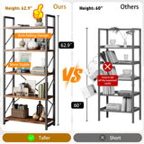 Walsunny Bookshelf, 5 Tier Bookshelves, Home Office Bookcase Shelf Storage Organizer, Free Standing Storage Shelving Unit for Bedroom, Living Room and Home Office,Rustic Brown Shintenchi